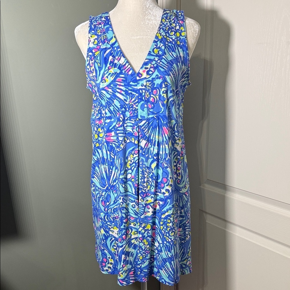 Lilly Pulitzer Blue Pima Cotton Sleeveless V-Neck Dress Size M